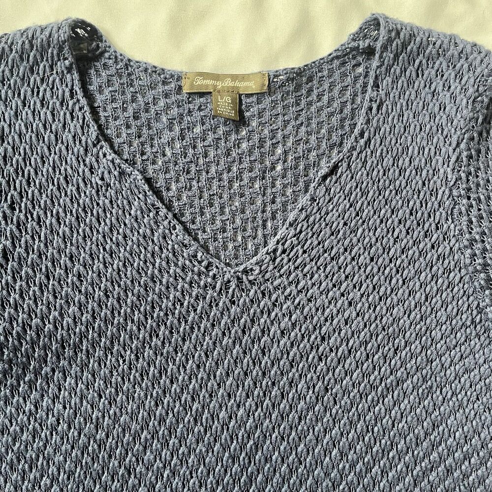 Tommy Bahama Women L Harbor Cliff Tunic Sweater 3/4 Sleeve Wool Blend Fringe Hem - Picture 4 of 11